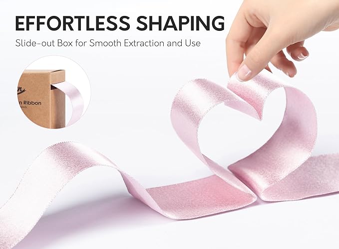 Light Pink Satin Ribbon for Valentines Day 1-1/2 Inch Double-Faced Wide Wired Sliver Glitter Ribbons for Wreath Christmas Tree Decoration Gift Wrapping, Home Decor 10 Yards
