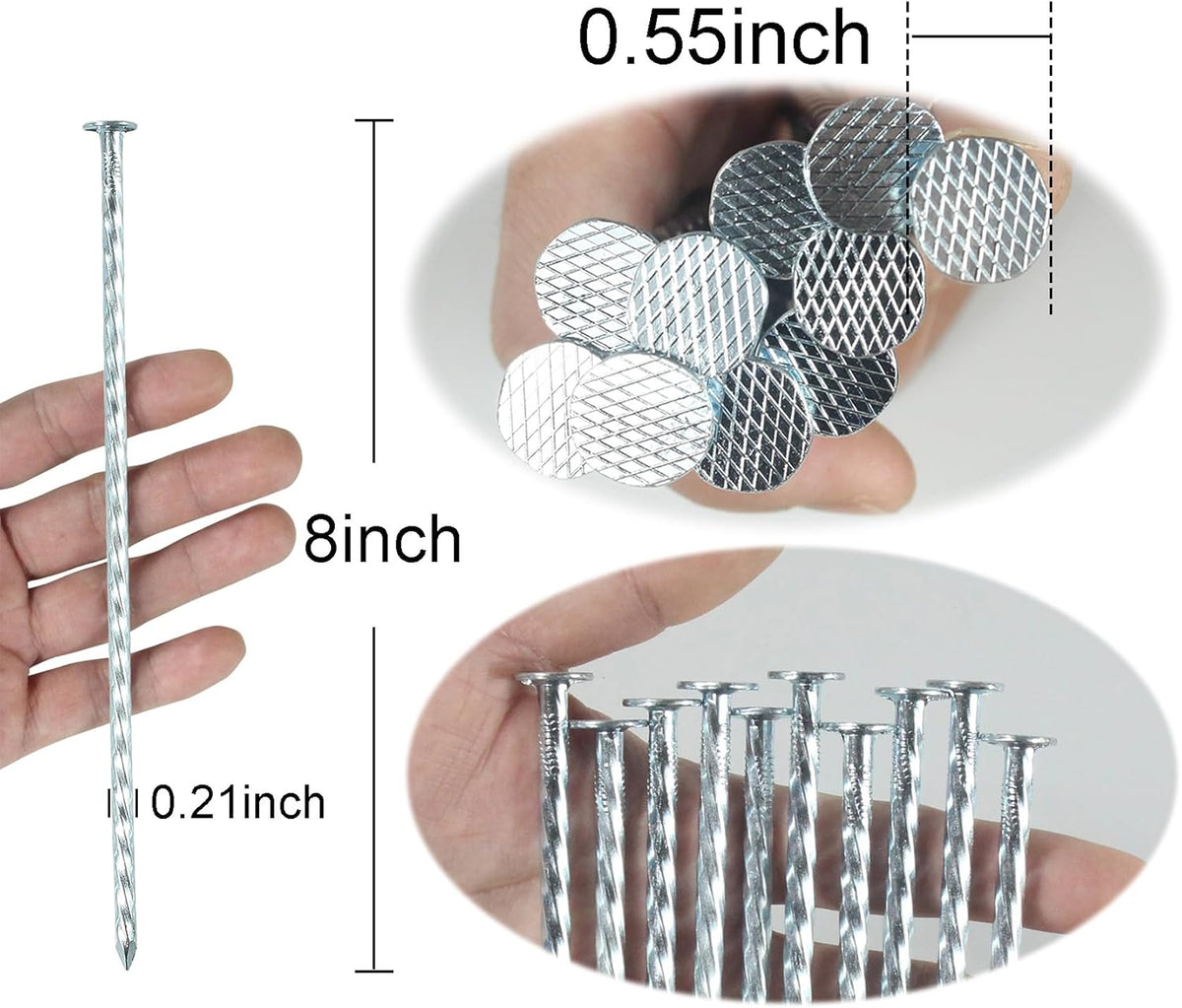 8 Inch Galvanized Spiral Landscape Spikes, Solid Metal Garden Stakes Edging Anchoring for Paver Edging, Weed Barrier, Artificial Turf, Garden Plants, Silver Bright Spikes (100)