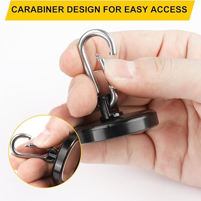 DIYMAG Black Magnetic Hooks,200LBS Strong Heavy Duty Neodymium Magnet Hooks ,Strong Magnetic Hooks for Hanging at Home, Office Locker, Workplace, Refrigerator, Cruise Ship or Travel, 4 Pack