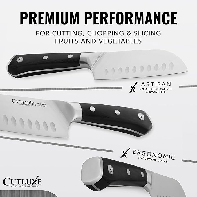 Cutluxe Santoku Knife – 5" Chopping Knife, Vegetable Knife – Forged High Carbon German Steel – Full Tang & Razor Sharp – Ergonomic Handle Design – Artisan Series