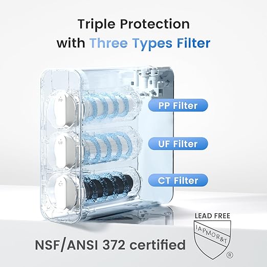Waterdrop TSU 0.01ฮผm Ultra-Filtration Under Sink Water Filter System, 3-Stage Tankless Undersink Water Filtration with Faucet, Smart Panel, Does not Lower TDS (๐๐๐ ๐๐), Drilling Required