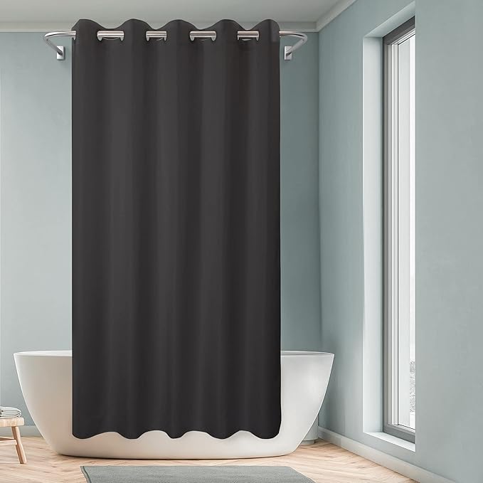 Extra Long No Hook Black Shower Curtain or Liner Soft Microfiber - 84" Length Fabric Shower Curtain Liner Set, Machine Washable & Water Repellent, Black, 71x86