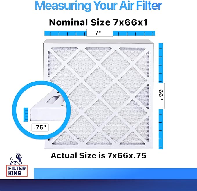 Filter King 7x66x1 Air Filter | 4-PACK | MERV 8 HVAC Pleated A/C Furnace Filters | MADE IN USA | Actual Size: 7 x 66 x .75"