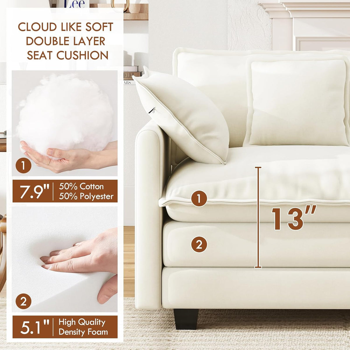 WorthFurni 146" Oversized Modular Sectional Sofa, U Shaped Cloud Couch Set, 4-Seater Comfy Chenille Couches with 2 Movable Ottomans, DIY Combination for Living Room (Beige)