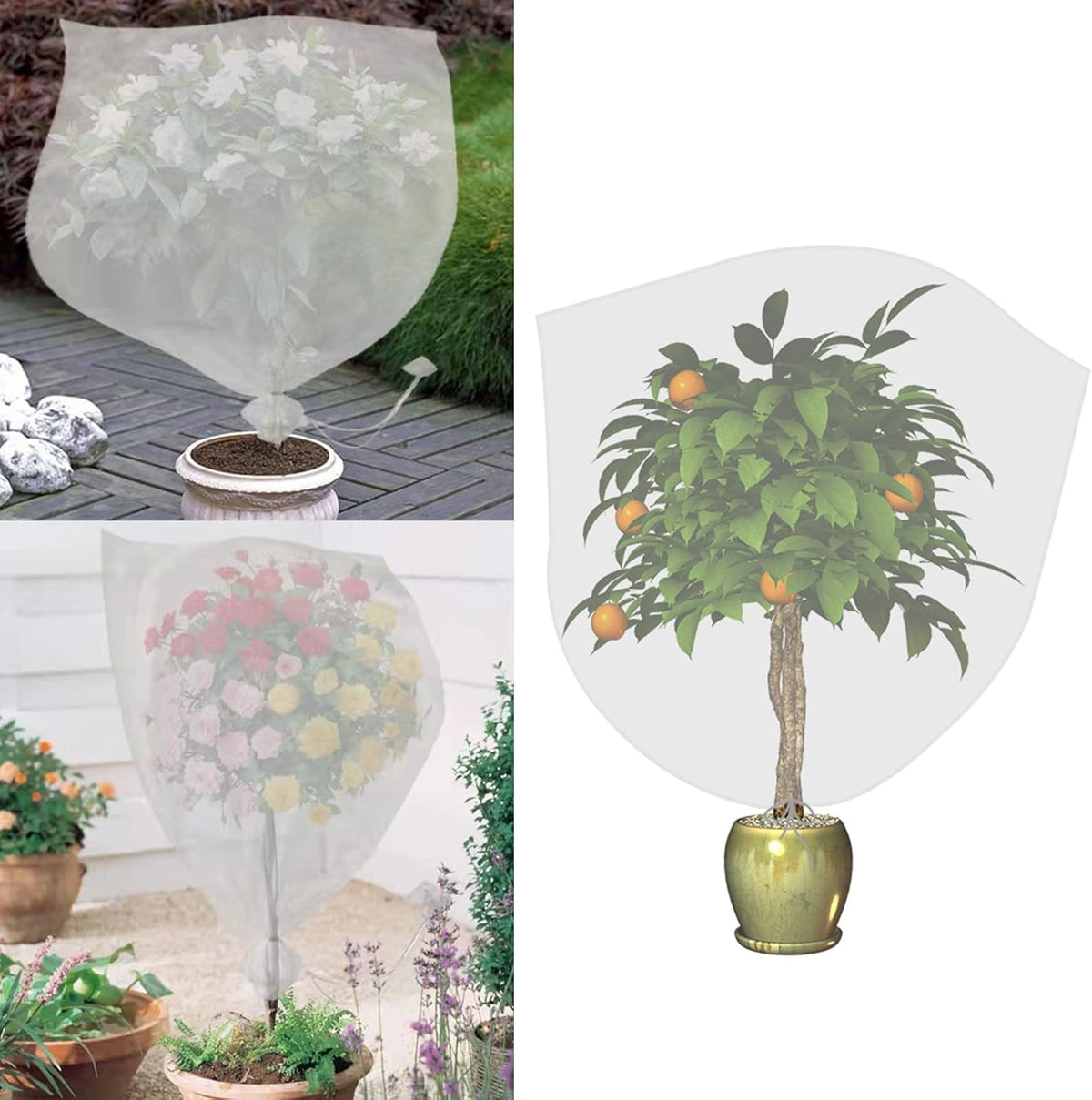 Agfabric Bird Netting 72" Hx72 W Garden Netting Insect Pest Barrier,Plant Cover Fruit Tree Netting Mesh Protection Bag with Drawstring,White,3 Pack