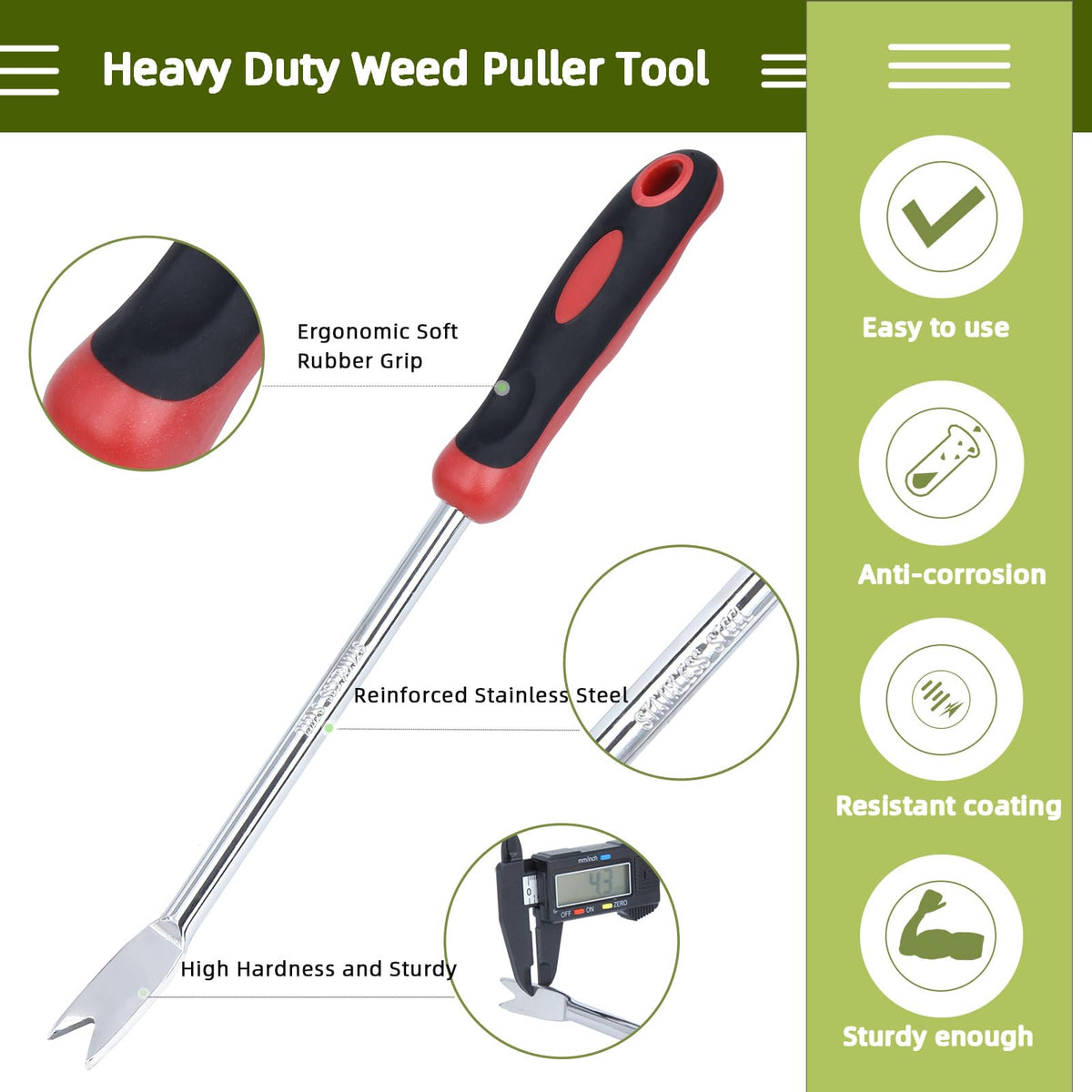 KLDOLLAR Weed Puller Tool, Dandelion Weeder Puller Tool with Soft Handle