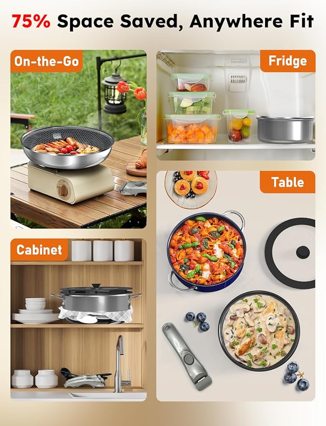 Pro DUXANO 12PC Hybrid 3-Ply Stainless Steel Skillet&Nonstick Pots and Pans Set, High Heat Sear&Fry, 2-Layer Ceramic Induction Cookware, 9H Scratch-Resistant&Anti-Warp,PFAS Free,All Cooktop/Dishwasher