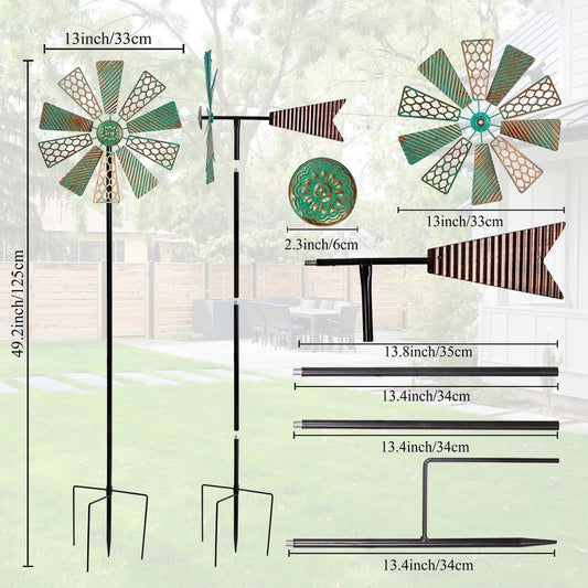Viveta Wind Spinners Outdoor,13”Kinetic Wind Spinner Metal Vintage Windmill for Outdoor Garden Patio Yard Decor,Green