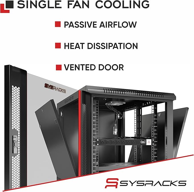 Sysracks 9U Wall Mount Server Rack Cabinet, 19” Locking Network Rack, 24” Deep, Glass Door, with Fan, PDU and Shelf