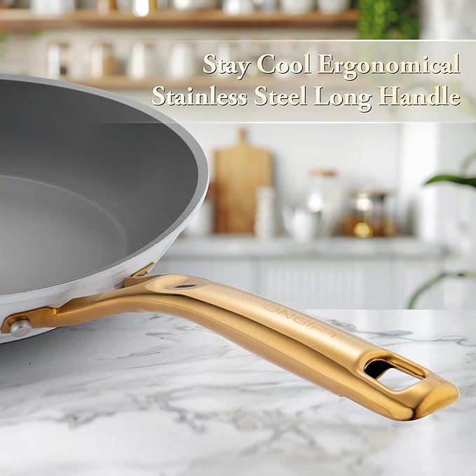 Frying Pan Nonstick Set 2 Piece, 8&10 Inch Skillet Easy to Clean, Kitchen Fry Pan without PTFE & PFOA, Compatible with All Stovetops, Lightweight and Durable, Marble White