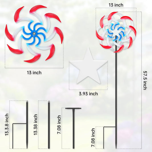 Wind Spinners Outdoor Metal with Patriotic, American Flag Pinwheel Decorations with Metal Stake, Yard Art Decor for Patio, Lawn & Garden, Creative Gifts 57.5 * 13 Inch