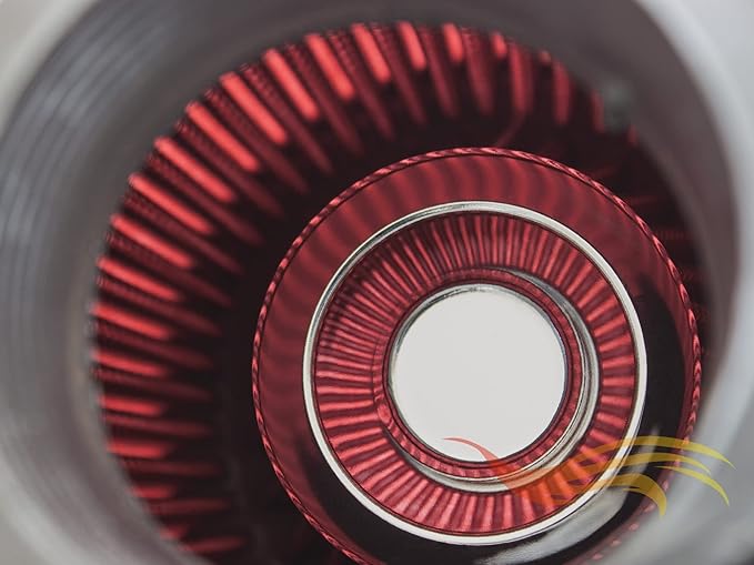 Rtunes Racing Universal Clamp-On Air Filter, Standard Cone, Dry Washable Design, Multiple Inlet Sizes (Red, 3.5" Inch)