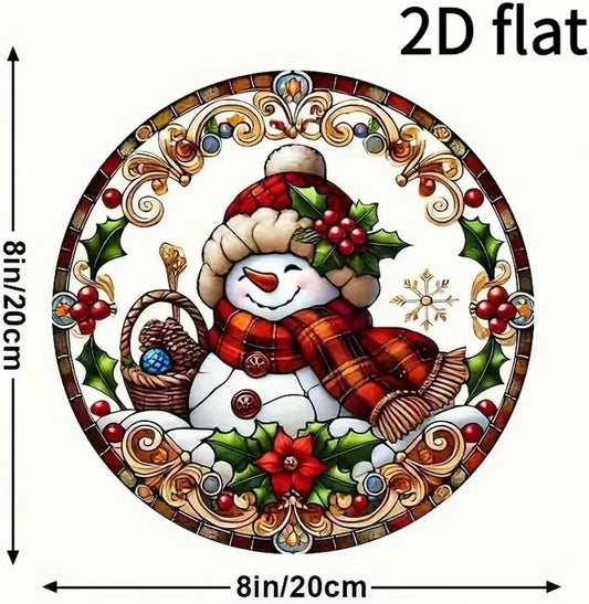 7.87inch Christmas Sun Catcher for Window Hanging with Snowman Designs Round Acrylic Hanging Suncatcher for Garden Decor ,Wall Home, Kitchen, Housewarming Women Neighbor Winter Xmas Decor Gifts