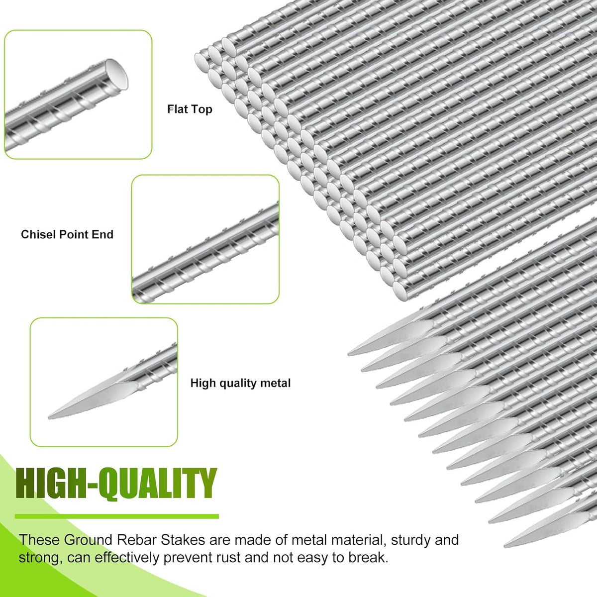 Gisafai 24 Pcs 12 Inch Ground Rebar Stakes Heavy Duty Ground Anchors Steel Plant Support Garden Stake Long Straight Metal Spikes with Chisel Point End for Concrete Timber Garden Plant Tent