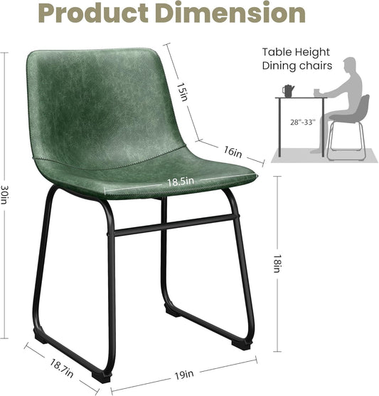 YaFiti 18 inch Modern Dining Chairs Set of 8, Green | Upholstered Wateproof PU Leather Seats, Ergonomic Back, Metal Legs, Kitchen Chairs for Dining Room, Restaurant, Cafe