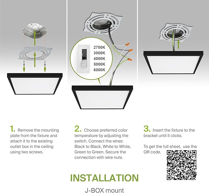ASD LED 12" Square Flush Mount Ceiling Light Fixture, Low Profile Surface Lighting | 5CCT, Dimmable, Ultra-Thin, ETL Listed | 24W 1700LM 2700-6000K 120V | Kitchen, Hallway Lamp | Black, 4 Pack