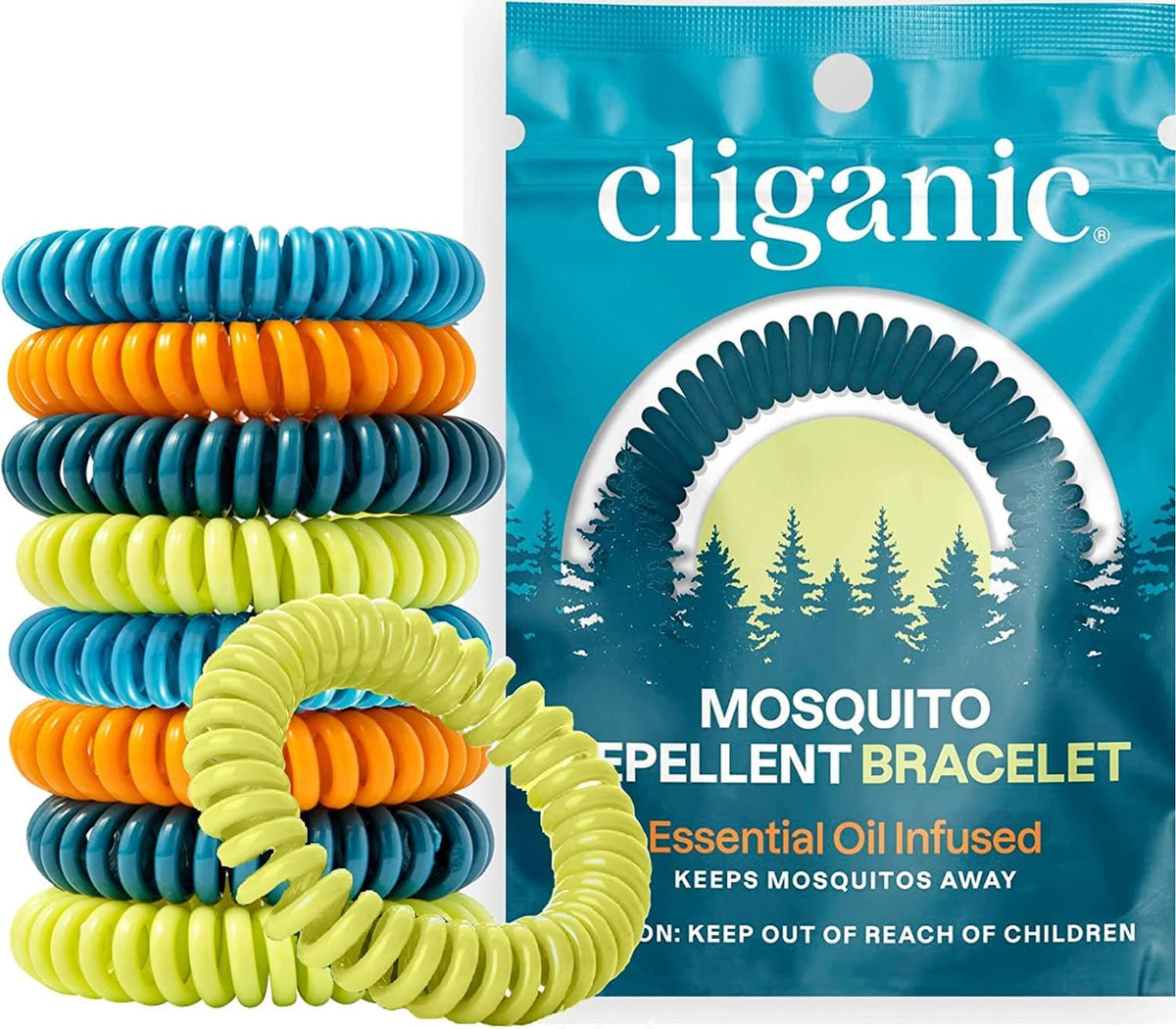 Cliganic 50 Pack Mosquito Repellent Bracelets for Adults & Kids - Natural DEET-Free Bands, Individually Wrapped