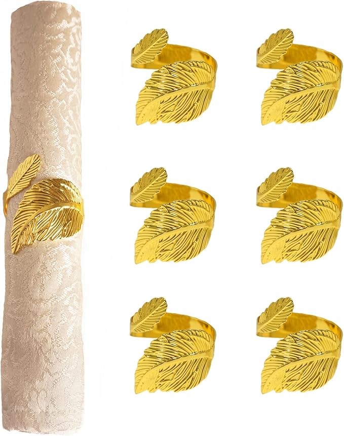 Gold Leaf Napkin Rings Set of 12, Leaves Napkin Rings for Table Setting, Metal Leaf Napkin Holder Rings for Holiday Party,Wedding, Banquet, Formal or Casual Dinning Table Decor (Bright Gold)