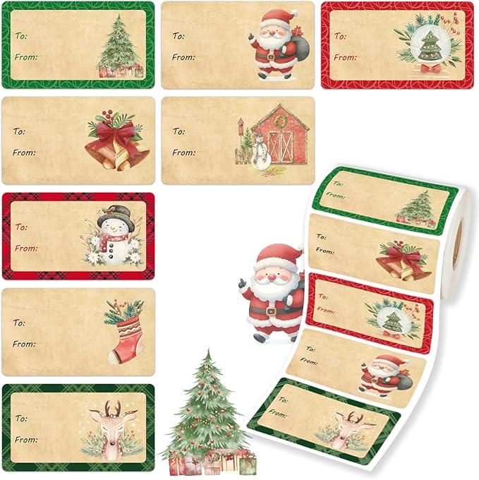 500 PCS Christmas Gift Tags Christmas Santa Claus Stickers Self Adhesive Vintage Christmas Tag Christmas Festival Holiday Decor(New)
