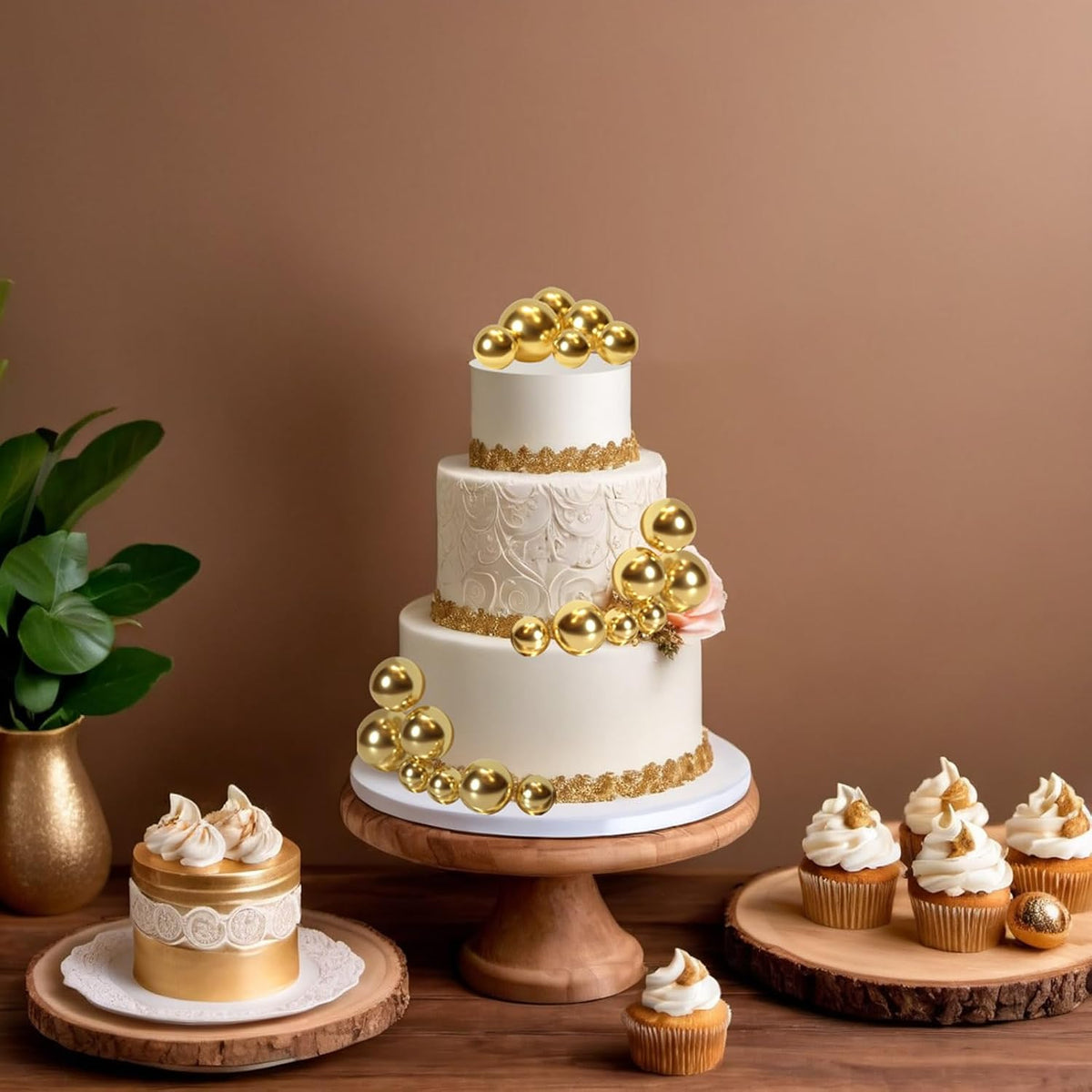 ASTARON 20 Pcs Ball Cake Topper Decorations Mini Balloons Cake Topper Sticks Gold Cake Picks Cake Balls for Graduation Wedding Birthday Cake Decorations