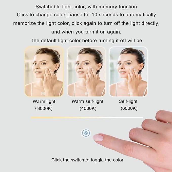 Bathroom Mirror with LED Lights,LED Bathroom Mirror,Smart Lighted Bathroom Mirror for Wall,Energy-Saving LED Smart Mirrors,with Demister Pad,Three-Color Light(H70*W90cm/H27.6*W35.4IN)