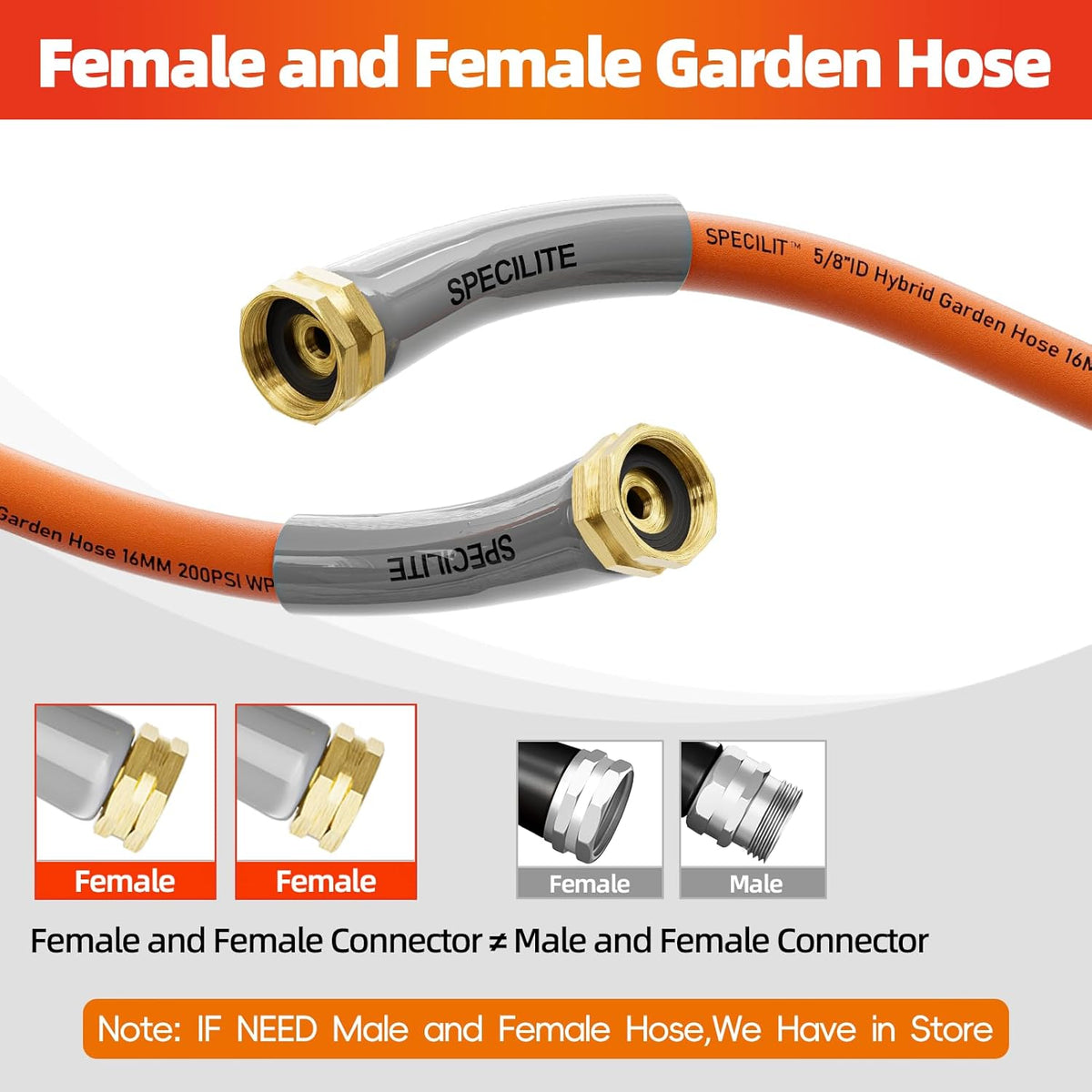 SPECILITE Garden Water Hose 5 ft x 5/8 in with Female to Female Connector, Small Leader Hose for Hose Reel, Heavy Duty, Flexible & Lightweight, Water Pipe, Outdoor Water Hose Extension Adapter