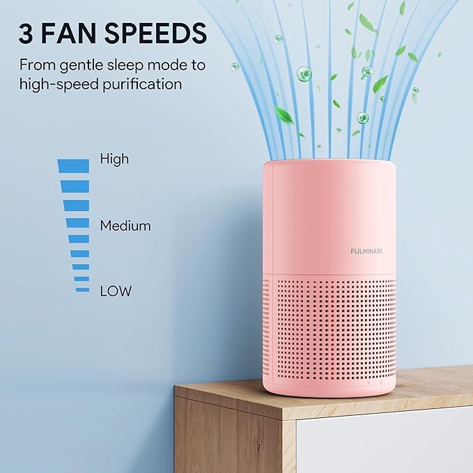 FULMINARE Air Purifiers for Bedroom H13 True HEPA Air Filter, Quiet Air Cleaner With Night Light, Portable Small Air Purifier for Home, Office, Living Room (Pink)