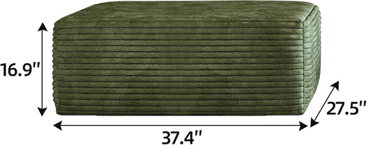 37.4 Inch Oversized Ottoman for Couch, Corduroy Upholstered Footrest with Compressed Memory Foam, Modular Sectional Cloud Pouf, No Assembly Required, DIY Combination, Green