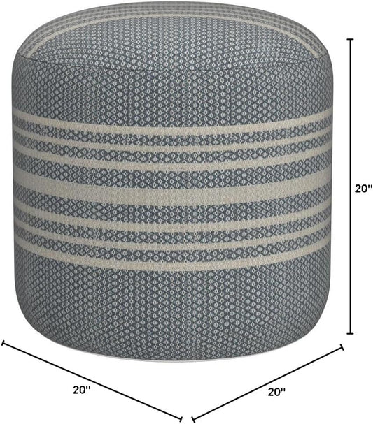 LR Home Simple Stripe Indoor Outdoor Pouf, Blue/White/Pink/Black, 20" x 20" x 20"