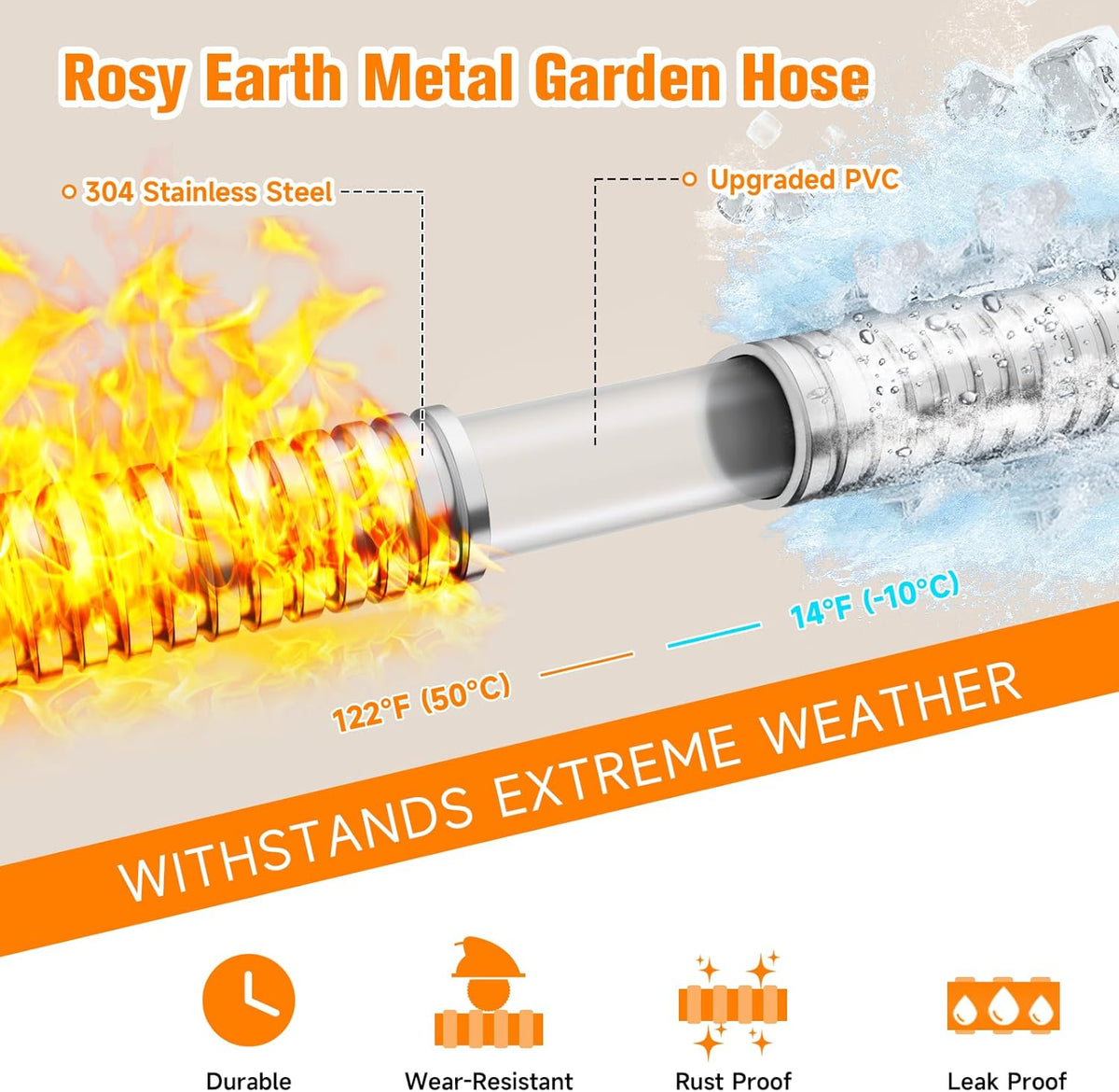 Metal Garden Hose 175 FT - 304 Stainless Steel Water Hose 175 FT - Expandable Short Flexible Garden Hose,no Kink Explosion, no Bite