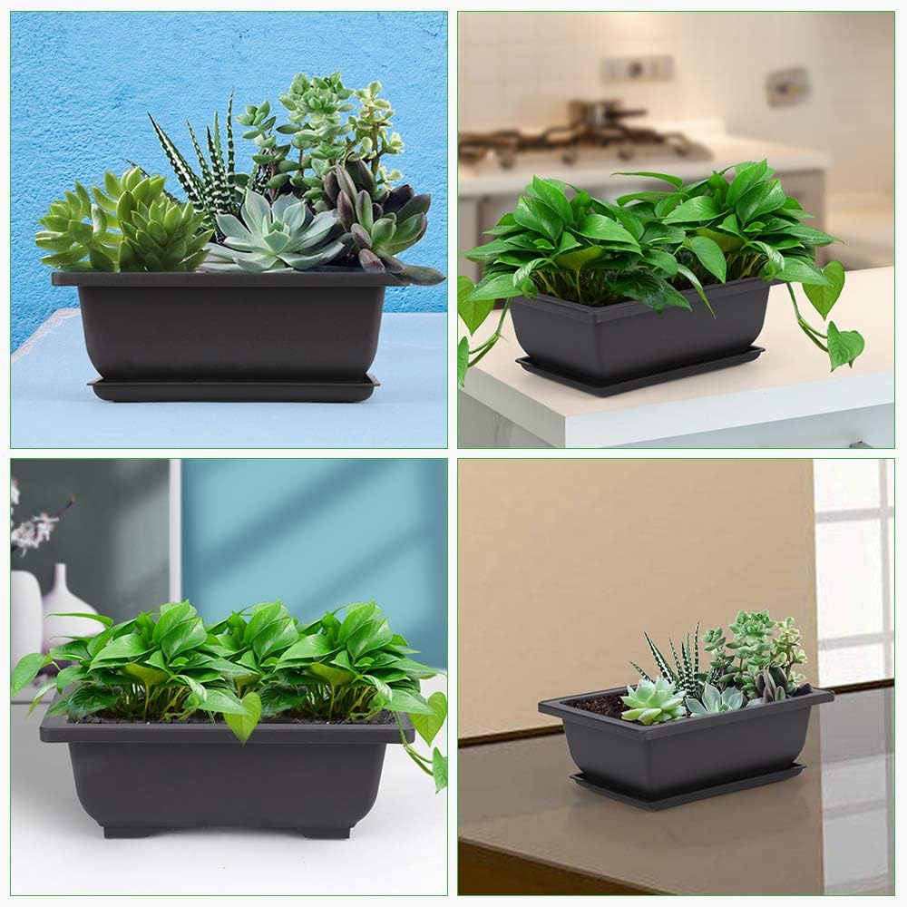 GROWNEER 6 Packs 6.5 Inch Bonsai Training Pots with Drainage Humidity Trays, Bonsai Tree Kits with 1 Repotting Mat, Growing Planter for Garden, Yard, Balcony, Office, Indoor, Outdoor