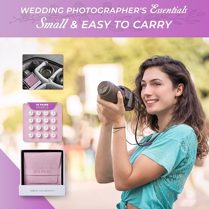 Pearl Veil Weights - 16 Pairs of Magnetic Bridal Veil Weights - Secures Long Veils for Outdoor Weddings - Premium Wedding Accessories for The Bride