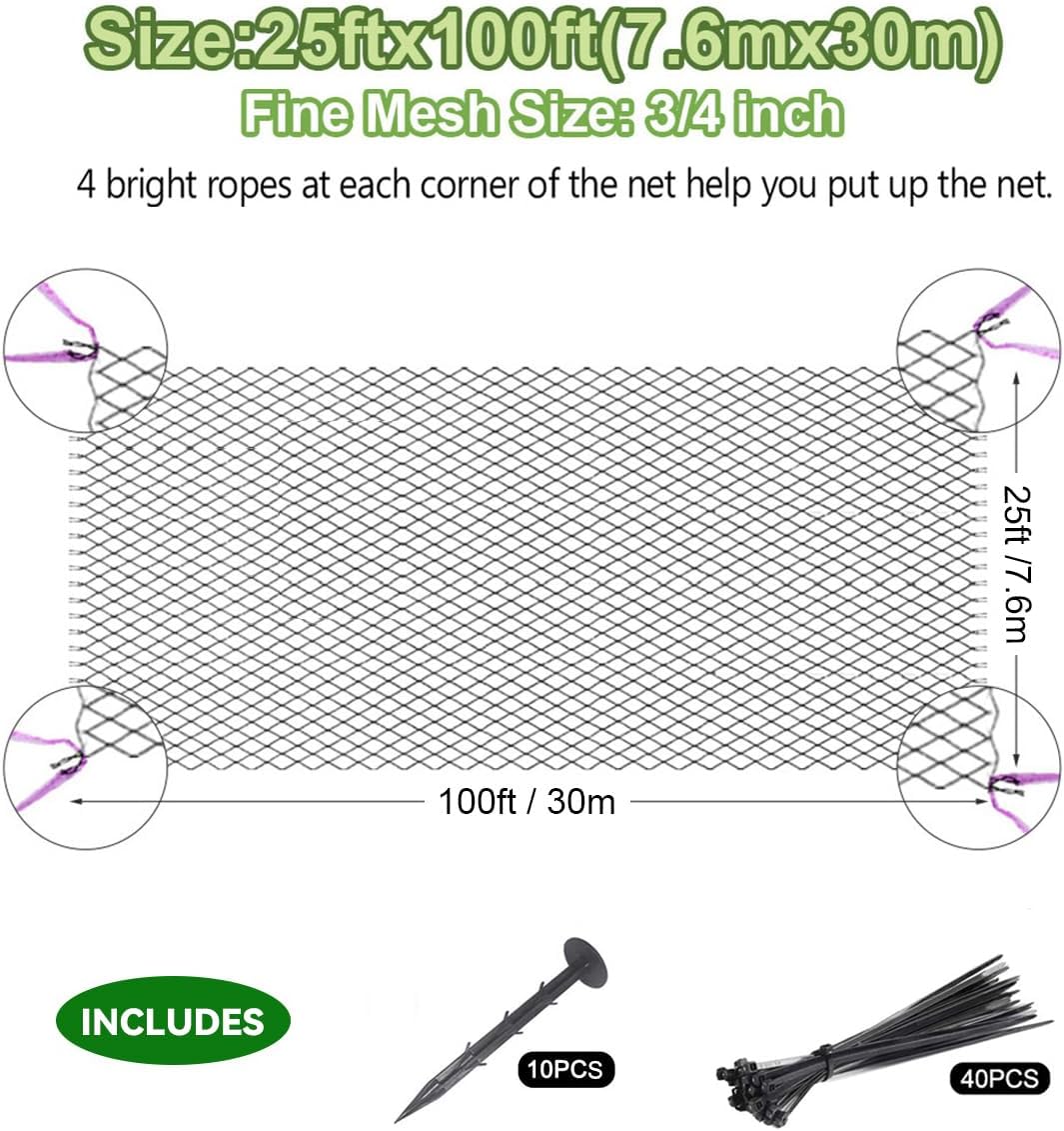 OGORI 25' x 100' Bird Netting Heavy Duty Nylon 3/4" Mesh Garden Netting Protect Fruit Trees, Plants and Vegetables