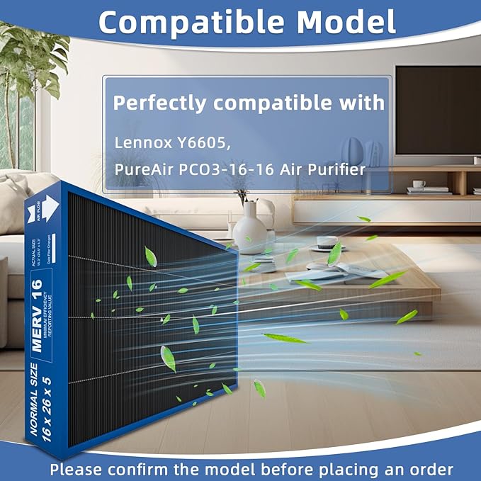 16x26x5 MERV16 Replacement Filter Compatible with PureAir PCO3-16-16 Air Purifier, Activated carbon deep filtration (actual size:16.3" x 25.5" x 4.3")