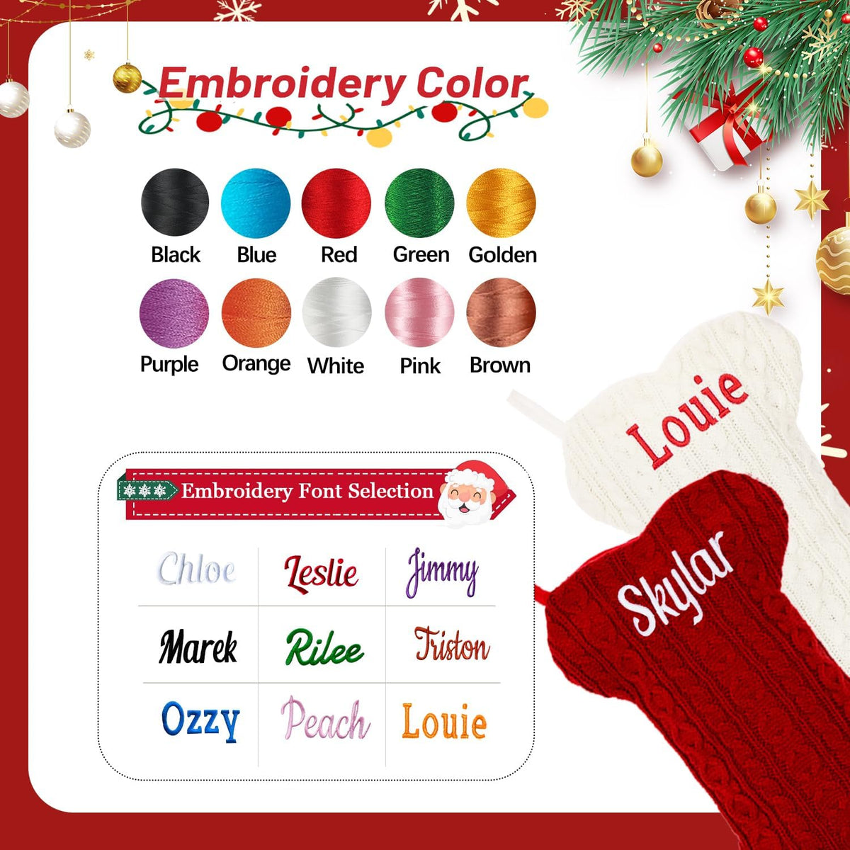 Personalized Pet Christmas Stocking,18 inch Custom Name Knit Christmas Stockings for Dog,Large Bone Xmas Stockings (Set of 1)