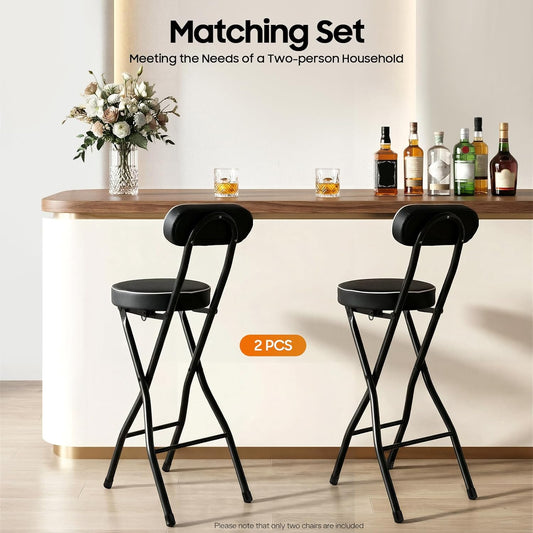 2 PCS Folding Bar Stool with Back, Tall Foldable Stool, Portable Stools Counter Height Foldable Stools Chairs Collapsible Stool for Kitchen Bar Shop Cafe (Black)