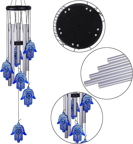 Blue Evil Eye Hamsa Hand Wind Chimes Outdoor Decoration, Hand of Fatima Windcatcher, Evil Eye Wind Bells, Hand of Fatima Blue Evil Eye Amulet Wind Chimes for Home, Gift for Mom, Balcony, Patio, Garden