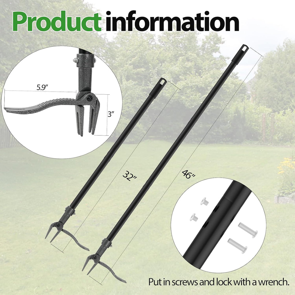 Weed Puller, Stand Up Weed Puller Tool with Steel Long Handle & 4-Claw Steel Head, 46" Adjustable Handle Weeder Tool, Easily Remove Weeds Root Without Bending, Pulling, or Kneeling