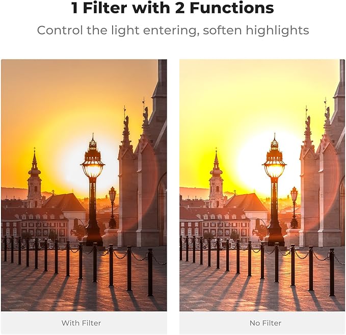 K&F CONCEPT 62mm Black Diffusion Mist 1/4 Effect & Variable ND2-400 (1-9 Stops) ND Lens Filter 2 in 1, Putter Adjust Multi-Function Filter for Camera Lens with 28 Multi-Coated (Nano-X Series)