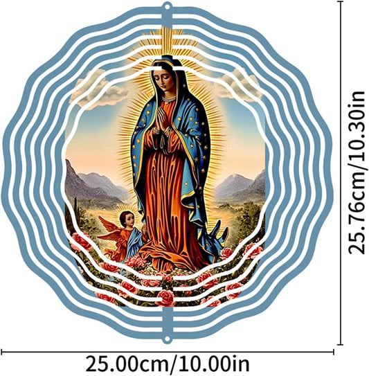 Virgin Mary Prayer Wind Spinner, Metal Wind Spinners Outdoor Indoor,Virgin Mary Hanging Garden Decor for Outside, Stainless Wind Spinners for Yard and Garden 10 inch 3D (25.76X25 CM)