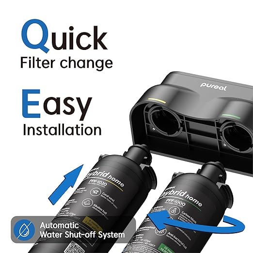Pureal Hybrid Home PPU-1020K 2 Stage Under Sink Water Filter System, 10K Gallons, NSF/ANSI 42&372, Mineral Sediment Carbon Block KDF Polyphosphate Filter for Scale & Lead & Chlorine