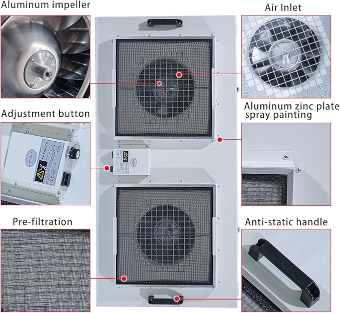 HEPA H14-Filter Laminar Flow Hood Updated FanFilter Unit(Include HEPA Filter)100/ISO Class 5 Cleanroom/Laboratory/Cleanroom/Mushroom Room, Laminar Air Flow Hood(46.2"x22.6"110V,Dual Machine)