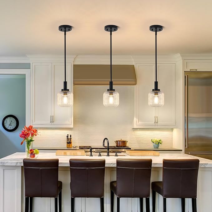 Glass Pendant Lights Kitchen Island, 1-Light 5.9" Black Modern Pendant Light with Clear Glass and Rods, Mini Hanging Lighting for Kitchen Sink Bathroom Bedroom, OS-YQ7749-1PBK