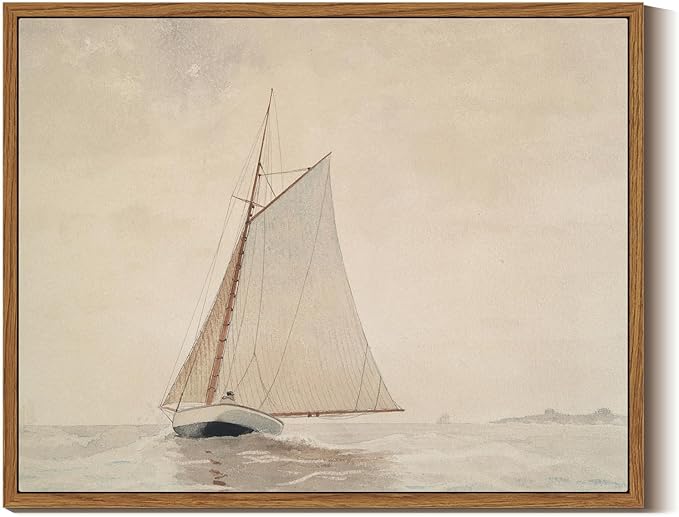 InSimSea Framed Wall Art for Living Room Large Canvas Wall Art White Sailboat Seascape Watercolor Vintage Painting - Coastal Wall Art Prints Pictures Bedroom Office and Home Decor 11x14in