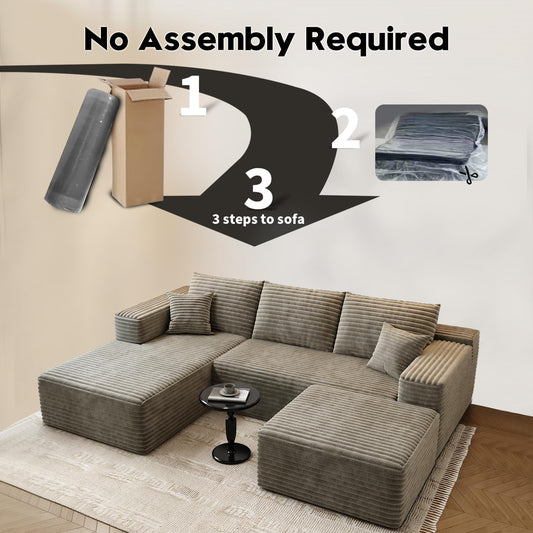 107.5" Cloud Modular Sectional Couch with 1 Ottoman,Modern Minimalist Upholstered Couches, Comfort U Shaped Sofa for Living Room,Deep Seat Corner Couch,No Assembly Required (Camel,Left Facing Chaise)