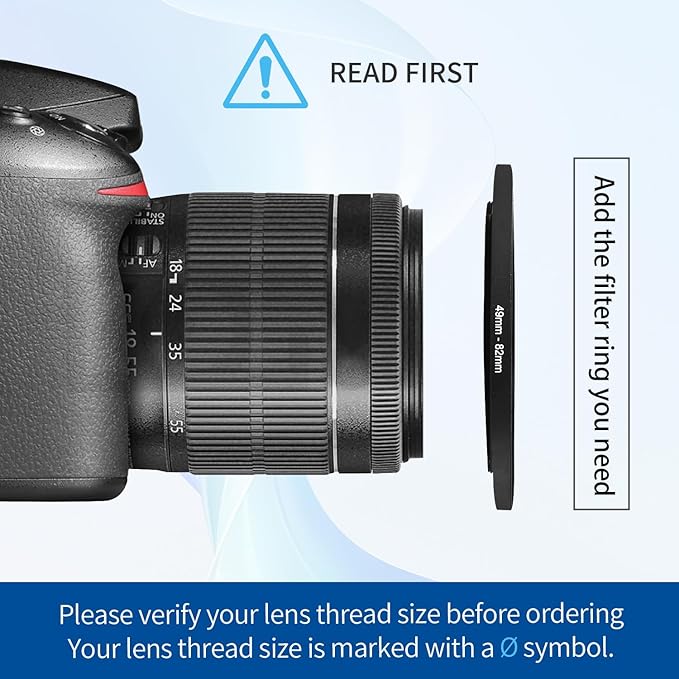49-82mm Step-Up Ring Adapter, 49mm to 82mm Step Up Filter Ring for 49mm Lens Mount 82mm for DSLR Lenses and ND UV CPL IR Filters (49-82mm)