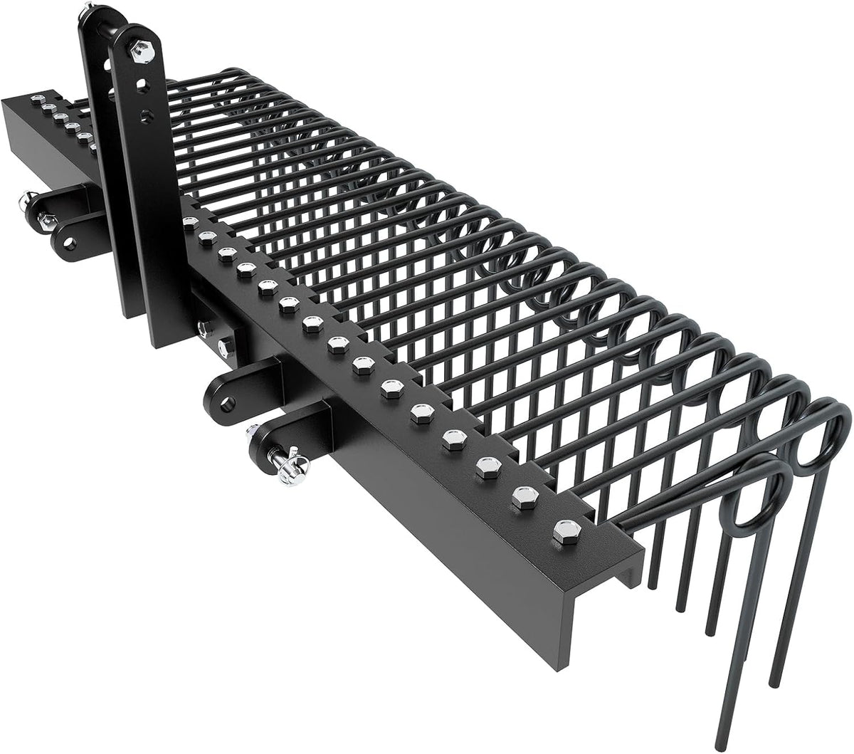 72" Durable Powder Coated Steel Pine Straw Rake, Steel Spring Landscape Rake for Leaves, Pine Needles, Straw, and Grass Attaches to Cat 0 Cat 1,3 Point Hitch Tractor, Black
