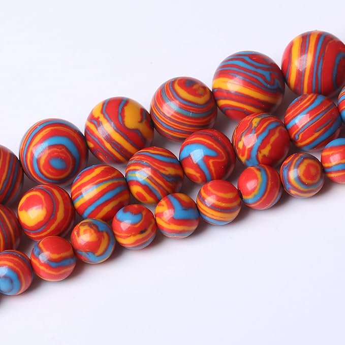 Red Yellow Blue Peacock Turquoise Stone Beads Gemstone Round Crystal Energy Jade Beads Stone Beads for Jewelry Making DIY Bracelet Necklace Jewelry Making 1 Strand 15.5inch 45PCS 8MM
