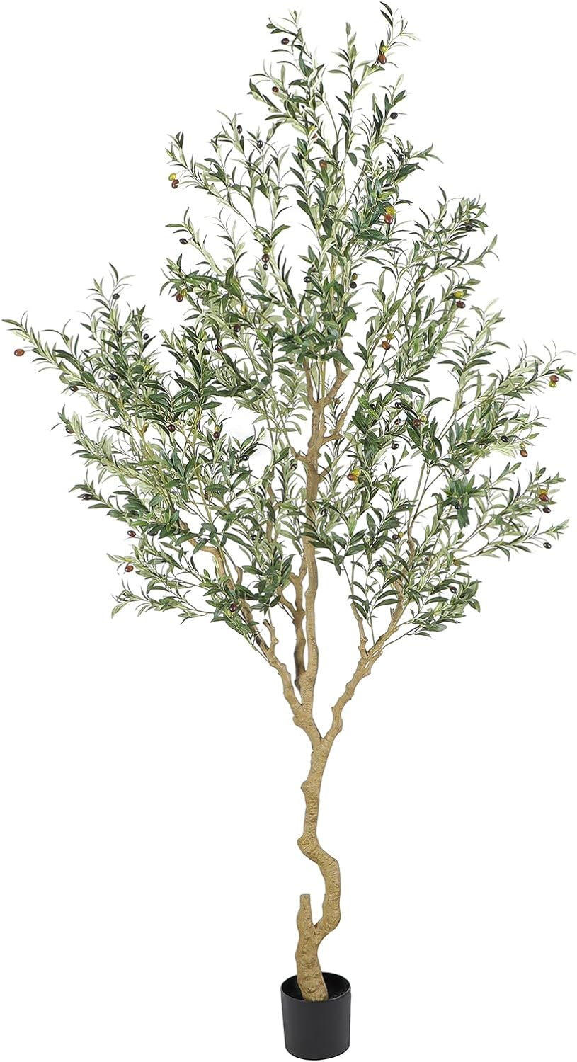 Tall Faux Olive Tree,9ft(108in) Realistic Potted Silk Artificial Olive Tree, Fake Olive Trees Indoor with Green Leaves and Big Fruits for Home Office Living Room Stairs Patio Decor.