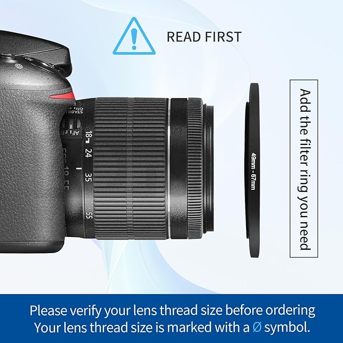 49-67mm Step-Up Ring Adapter, 49mm to 67mm Step Up Filter Ring for 49mm Lens Mount 67mm for DSLR Lenses and ND UV CPL IR Filters (49-67mm)